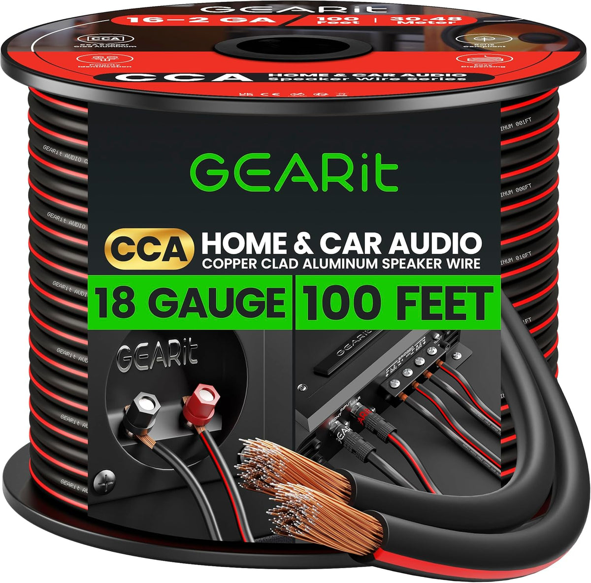 GearIT 18 gauge speaker wire 100 foot spool front view