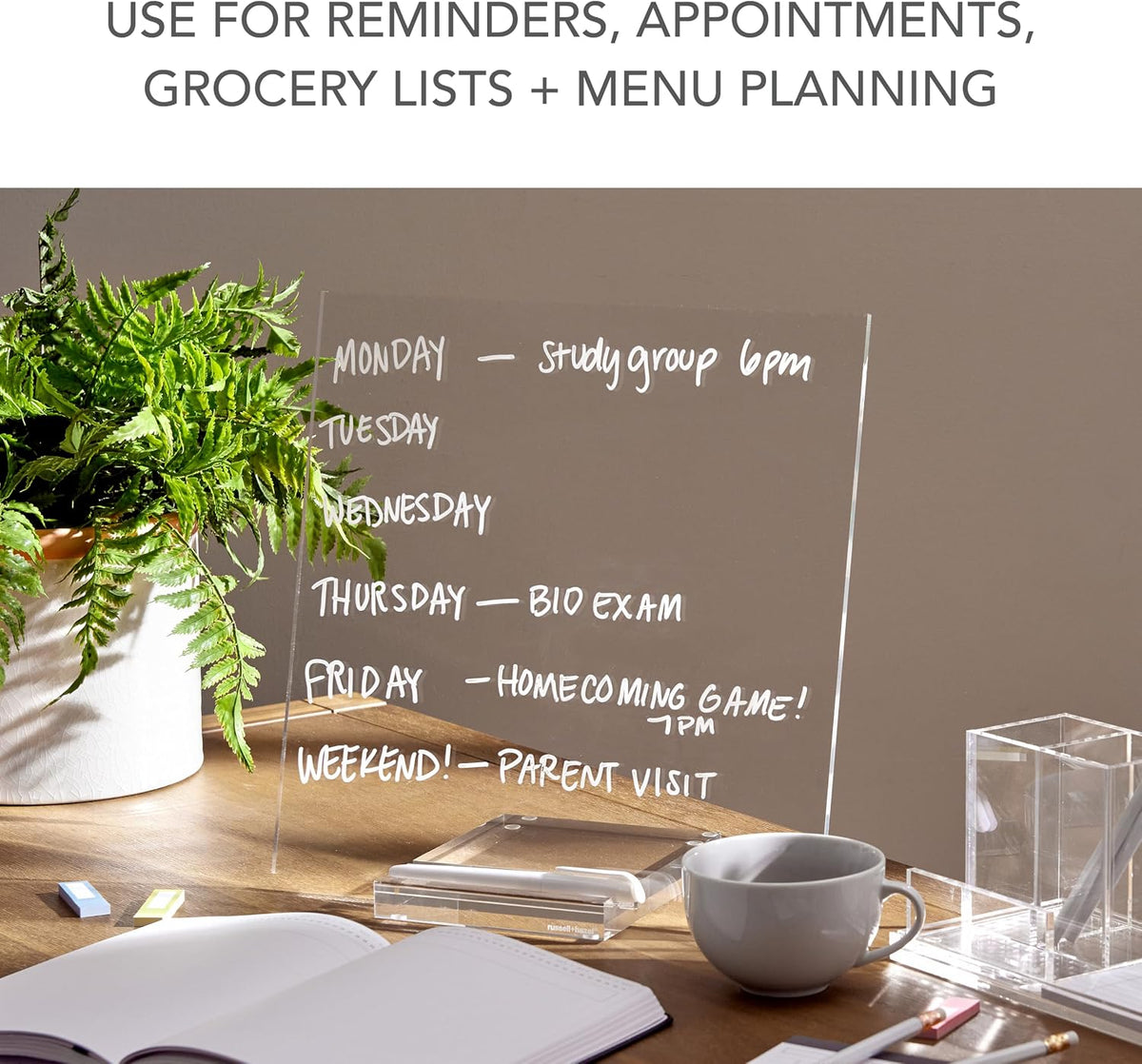 Russell+Hazel acrylic dry erase board base stand detail