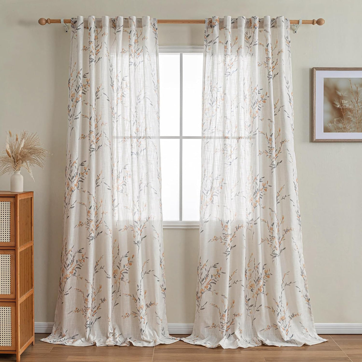 MYSKY HOME 108 inch linen look curtains draped on a window