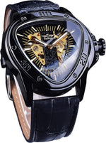 Winner Fashion Mechanical Wrist Watch Triangle Racing Dial, Waterproof Golden Skeleton Dial Automatic Movement Leather Design Mechanical Watch for Men - Image 12