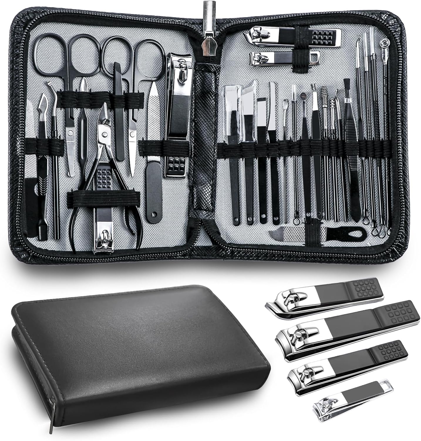 Manicure kit Personal Care Mens Grooming Kit, 30 in 1 Professional Nails Kit Pedicure Kit, Nail Clippers for Men and Beauty Tool Portable Set, with Luxurious Travel Case (Black) - Image 1