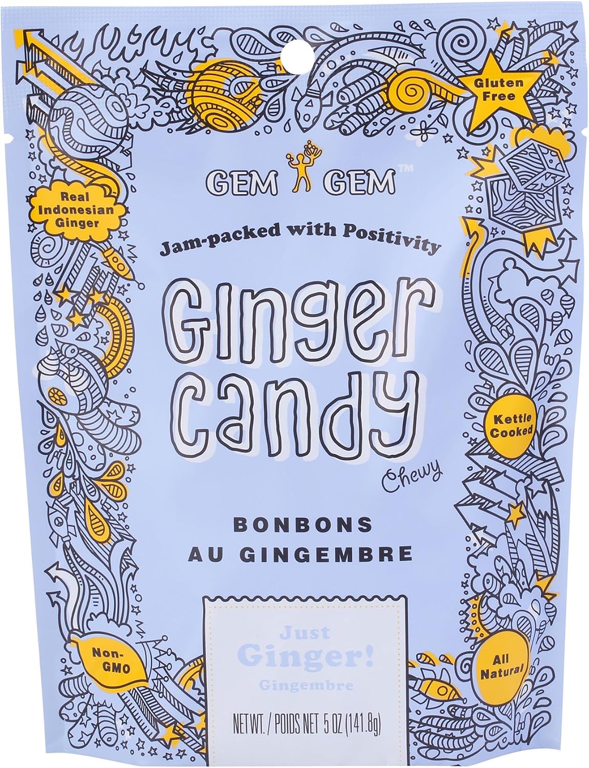 Gem Gem all natural gluten free vegan ginger candy nutrition facts label