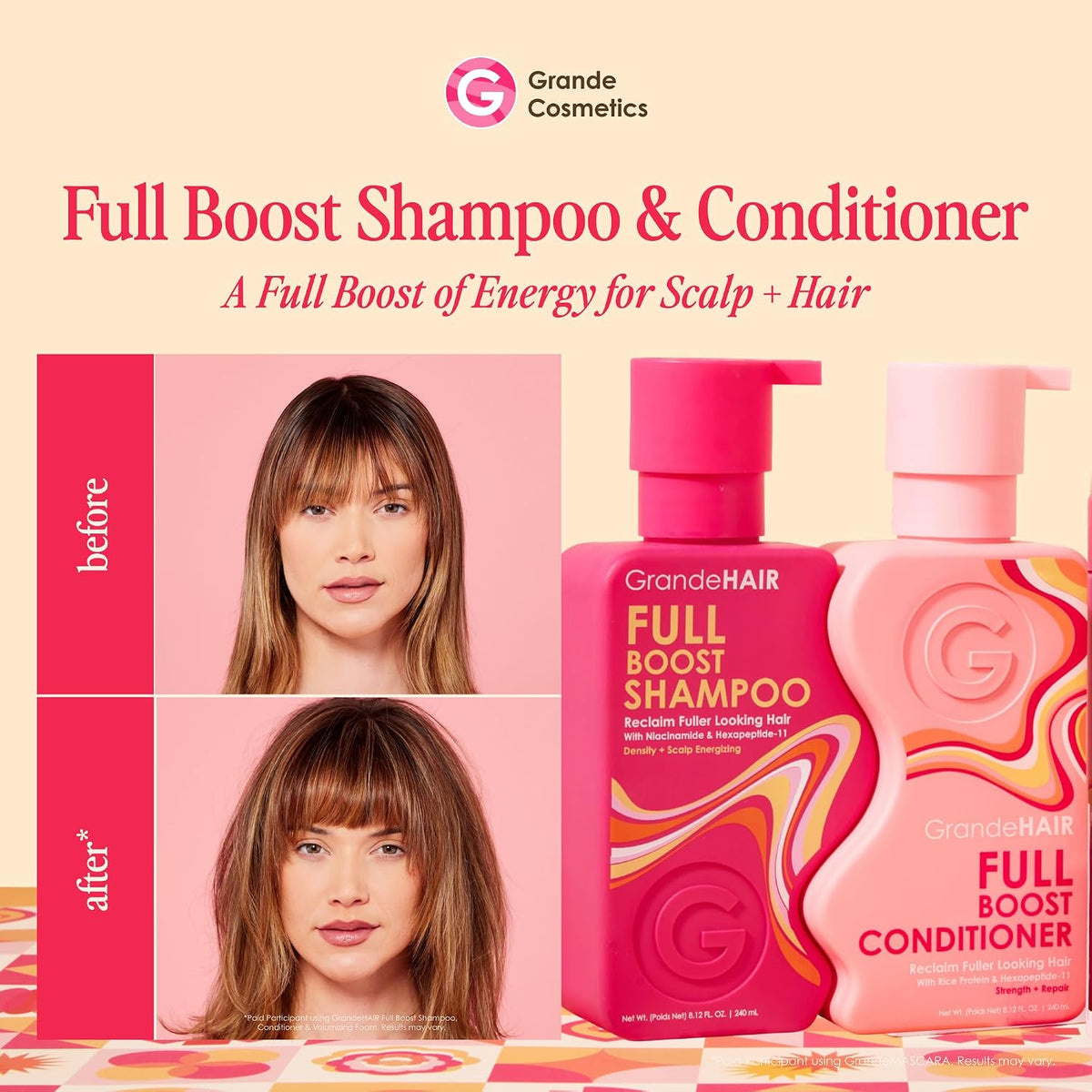 Grande Cosmetics GrandeHAIR Full Cleanse Travel Kit bottles packaging