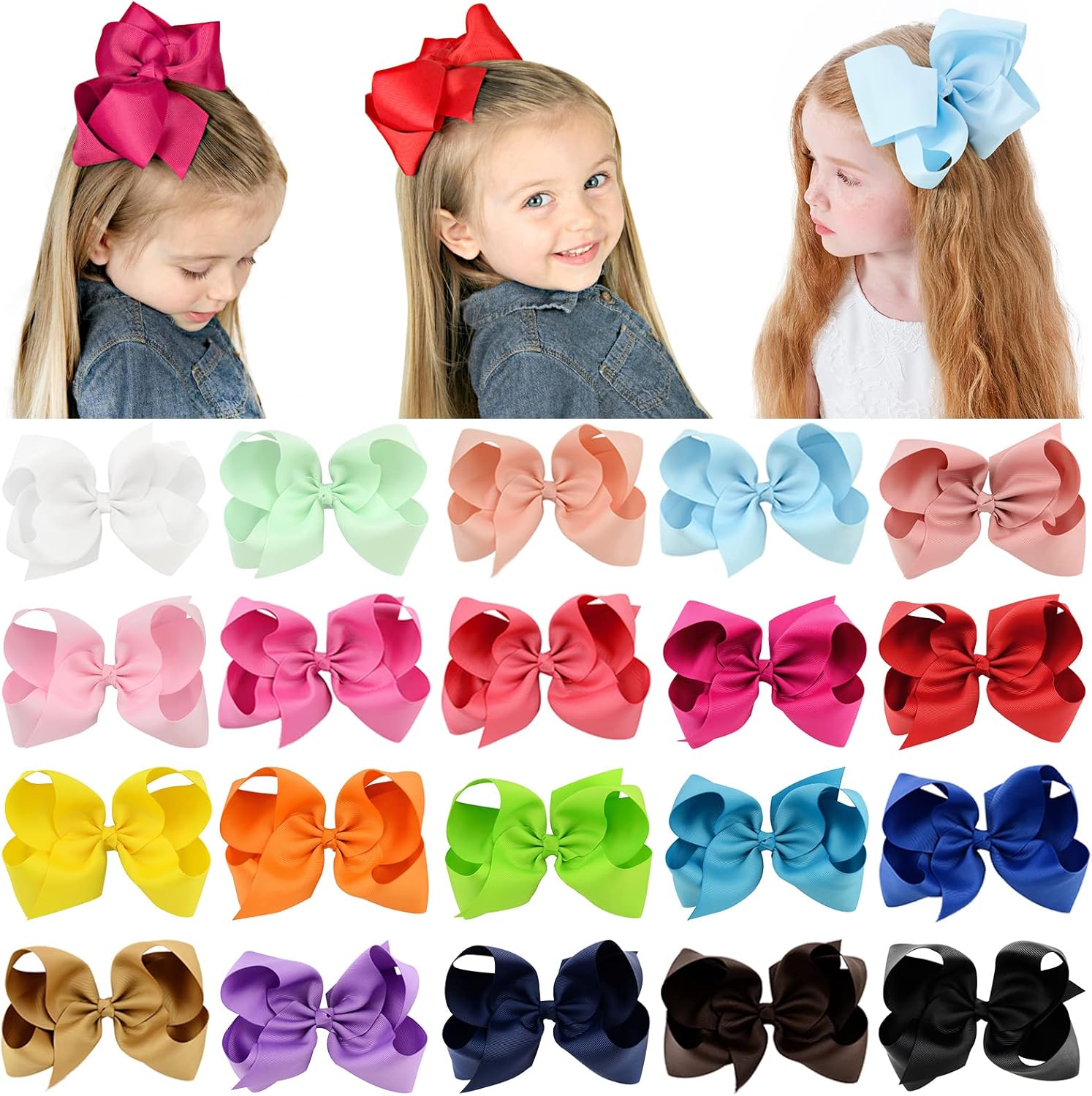 Yhxx Ylen 20 piece grosgrain ribbon hair bows set front view