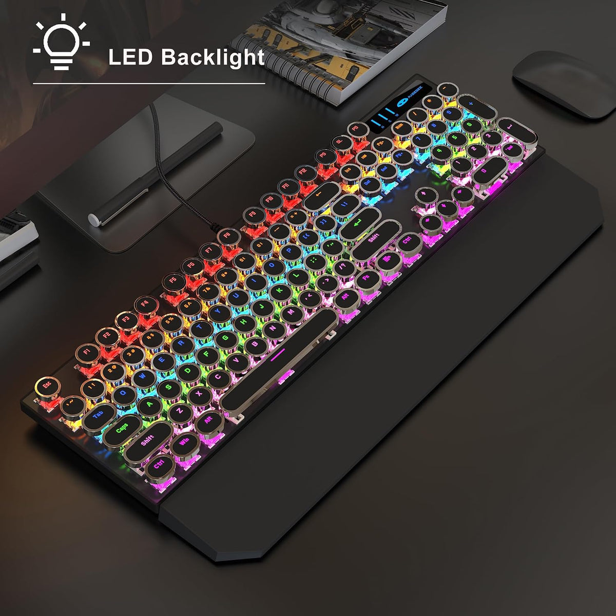 MageGee retro punk round keycaps keyboard close up
