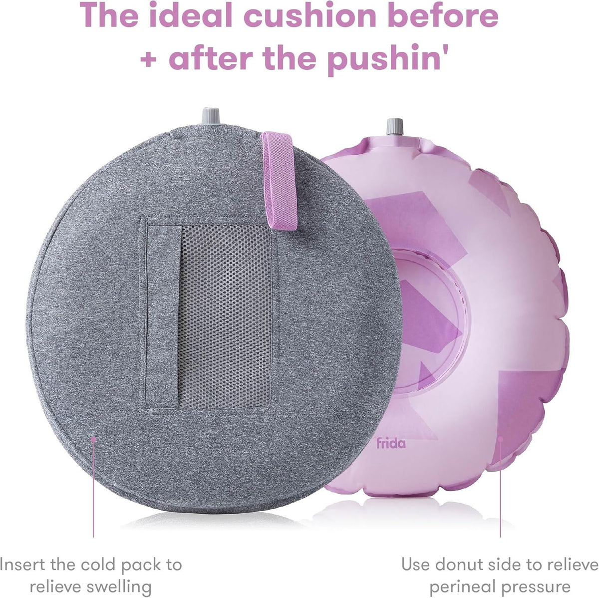 Frida Mom postpartum pillow displayed with gel cold pack