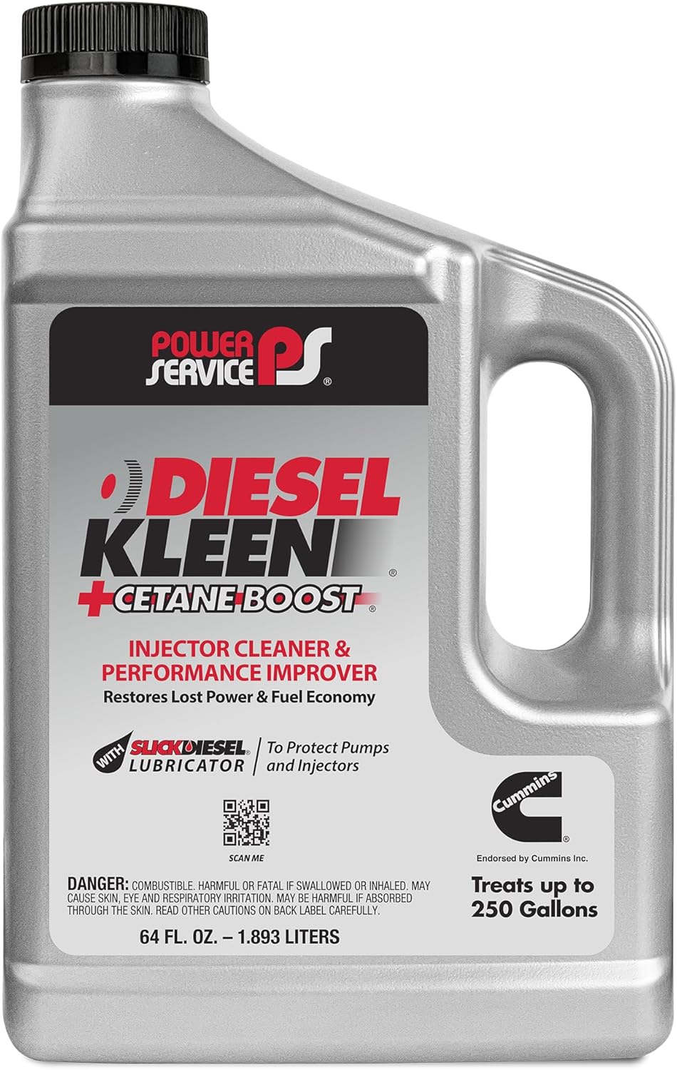 Power Service Diesel Kleen and Cetane Boost sixty-four ounce grey bottle front view for premium diesel engine maintenance