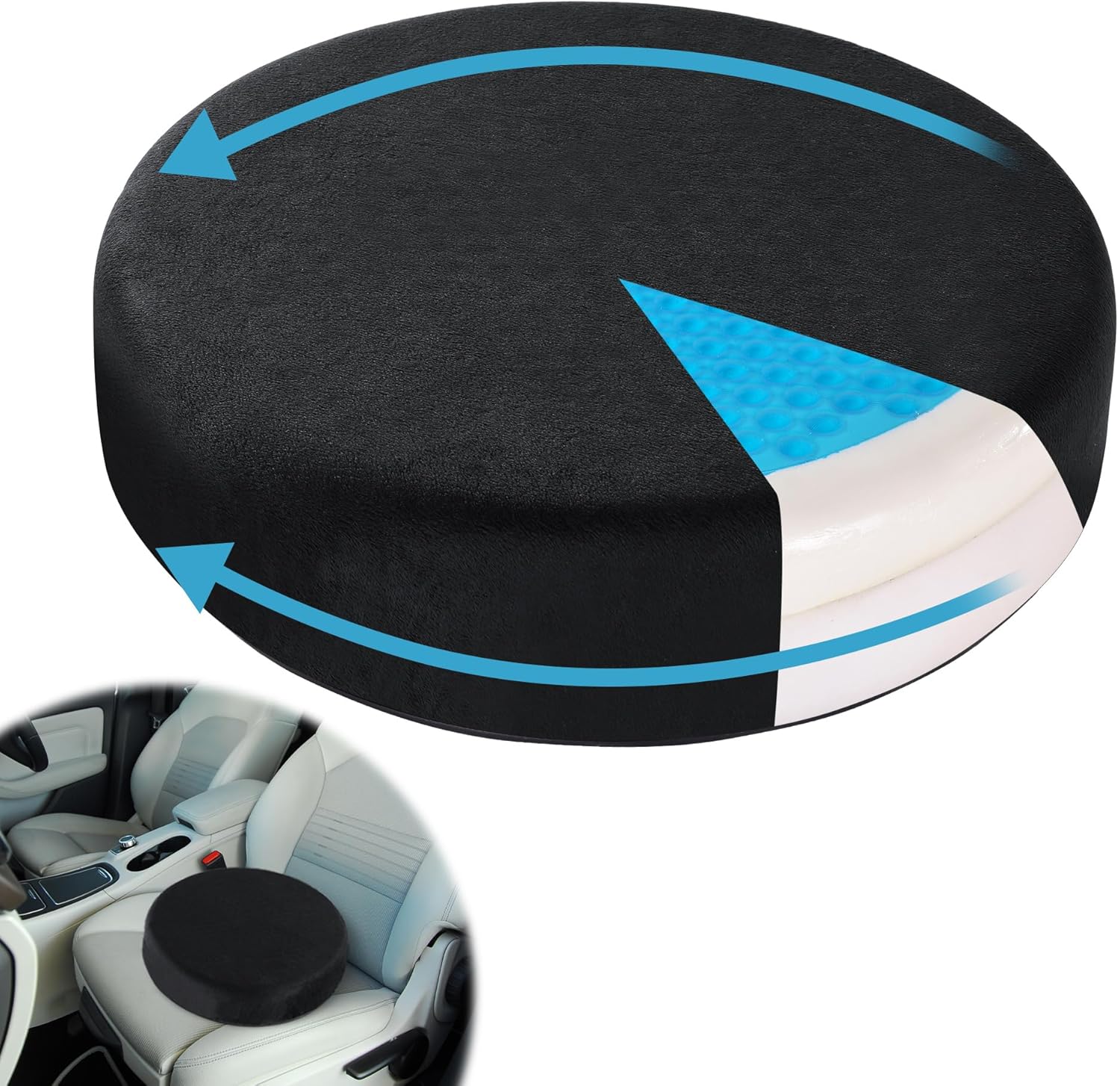BALAPET 360 Degree Memory Foam Rotating Seat Cushion front view showing circular black plush design.