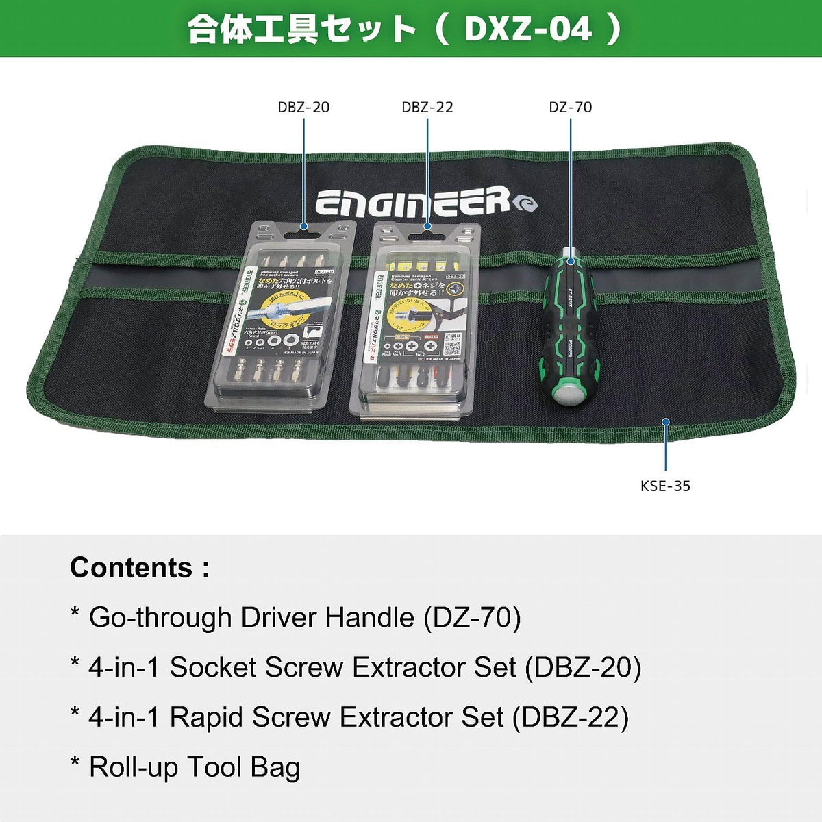 Engineer DXZ-04 tool set rolling canvas bag open