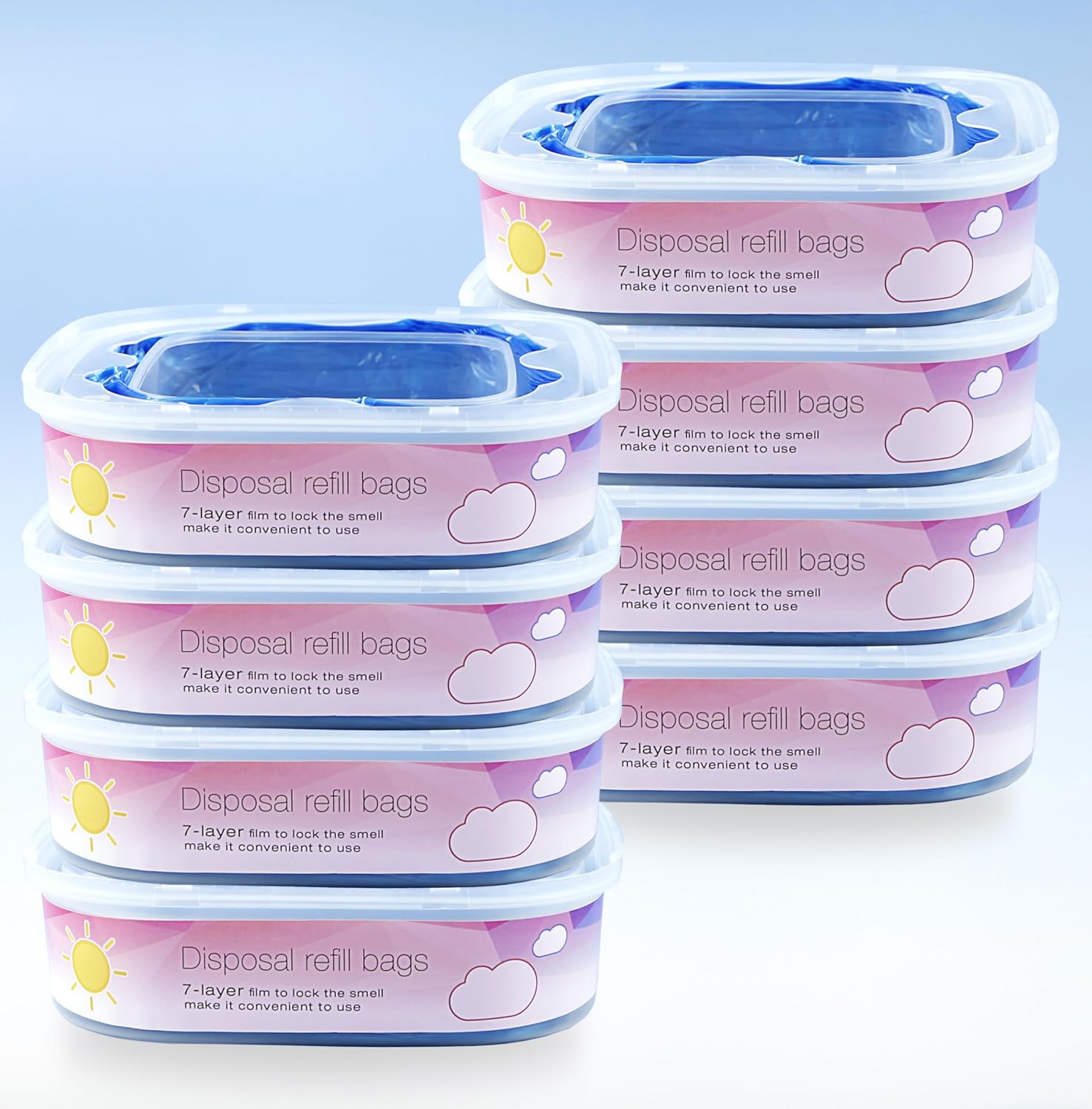 KMKMVV 8 Pack Jumbo Diaper Pail Refills front view