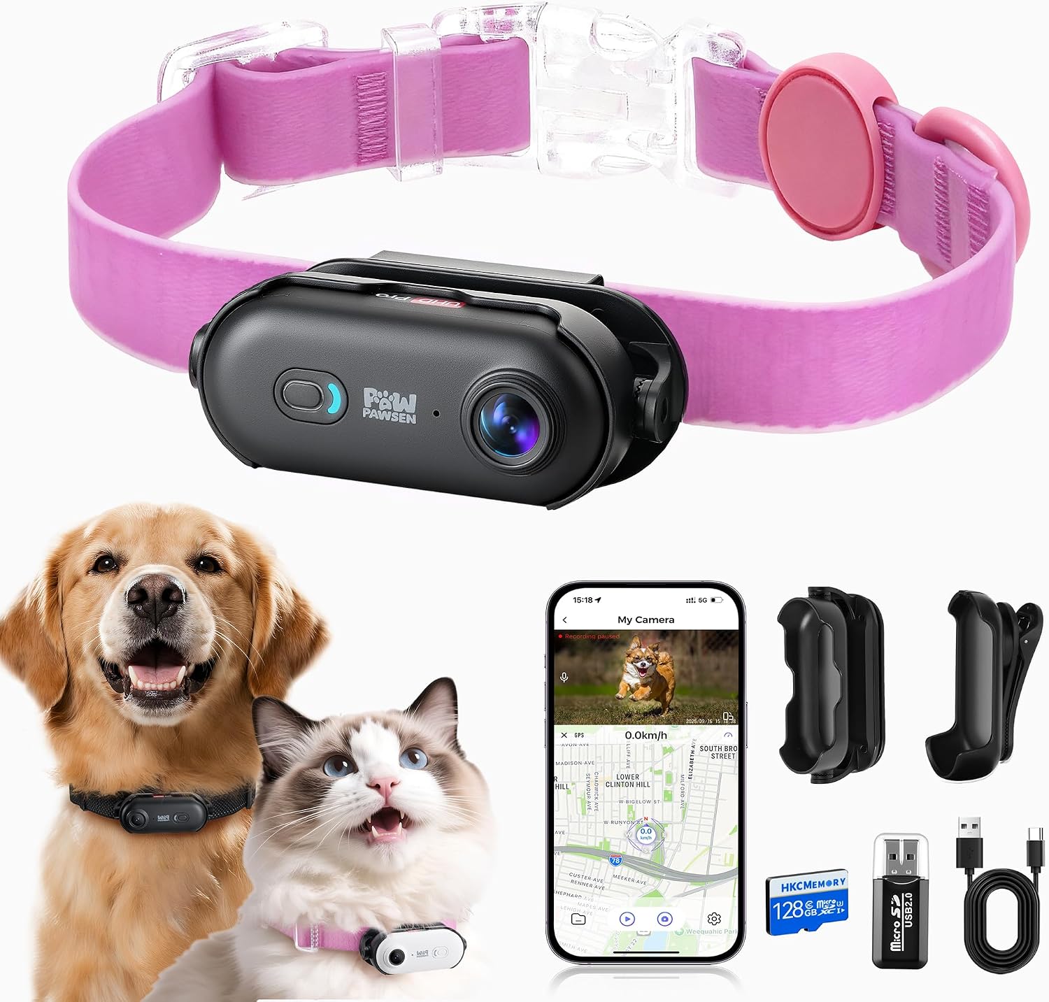 Pawpawsen 4K Ultra HD Pet Camera Collar front view