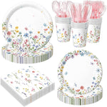 BHHQHH wildflower party decorations front view of complete tableware set layout