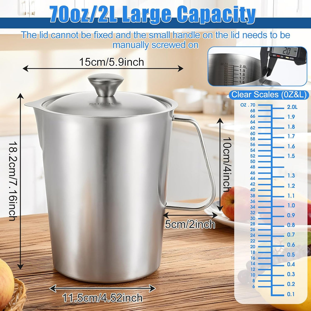 SHENLIU 70 fluid ounce pitcher with lid and handle