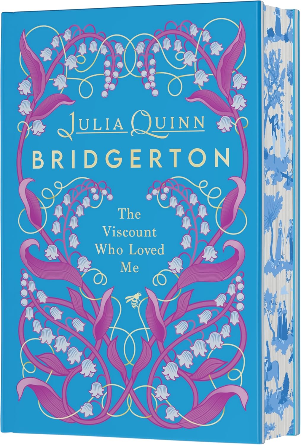 Julia Quinn The Viscount Who Loved Me Deluxe Collector's Edition hardcover front view showcasings blue and magenta floral cover with bee illustration.