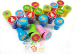 Close up of pre-inked cat rubber stamps and cute patterns