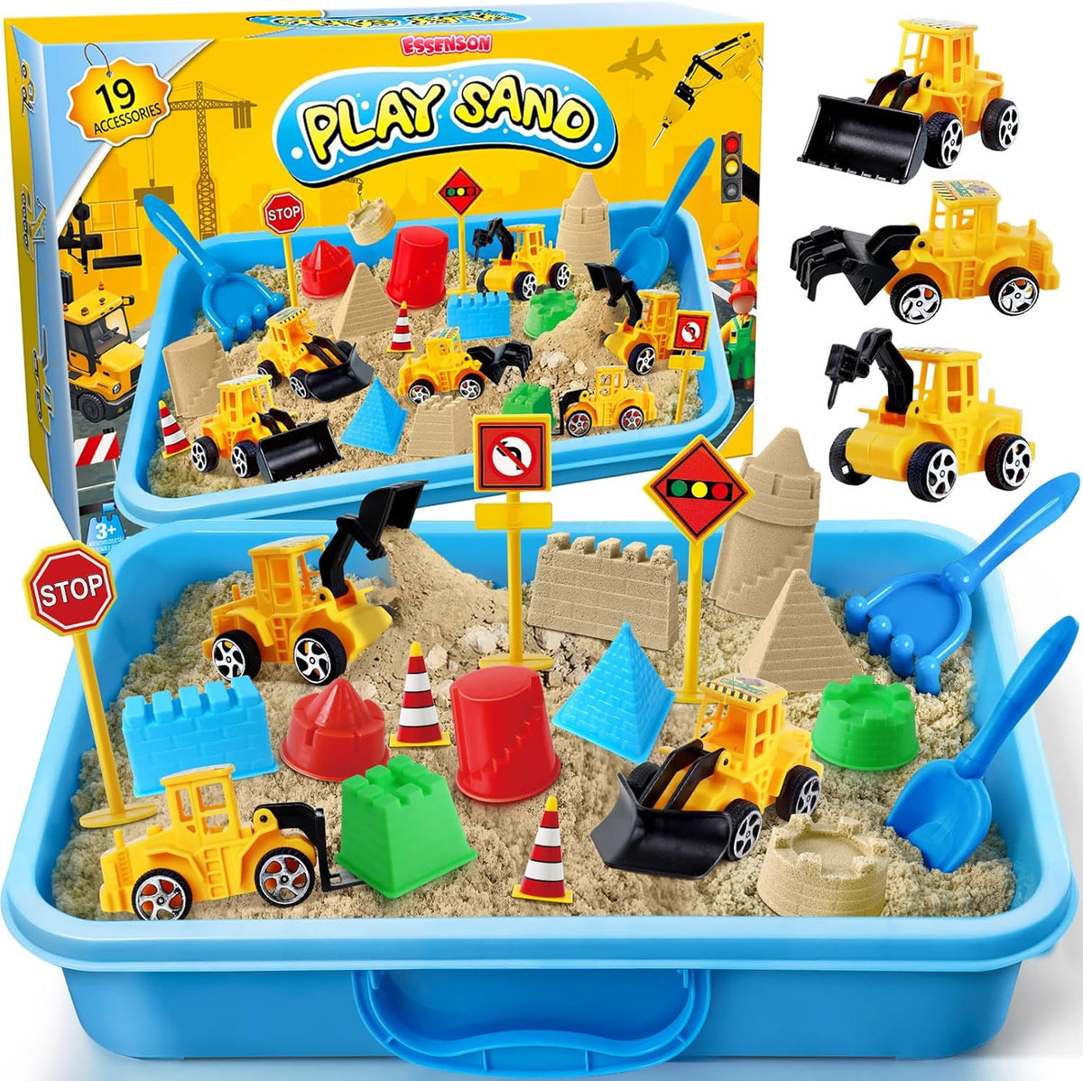 Essenson construction sensory bin kit with sand and trucks