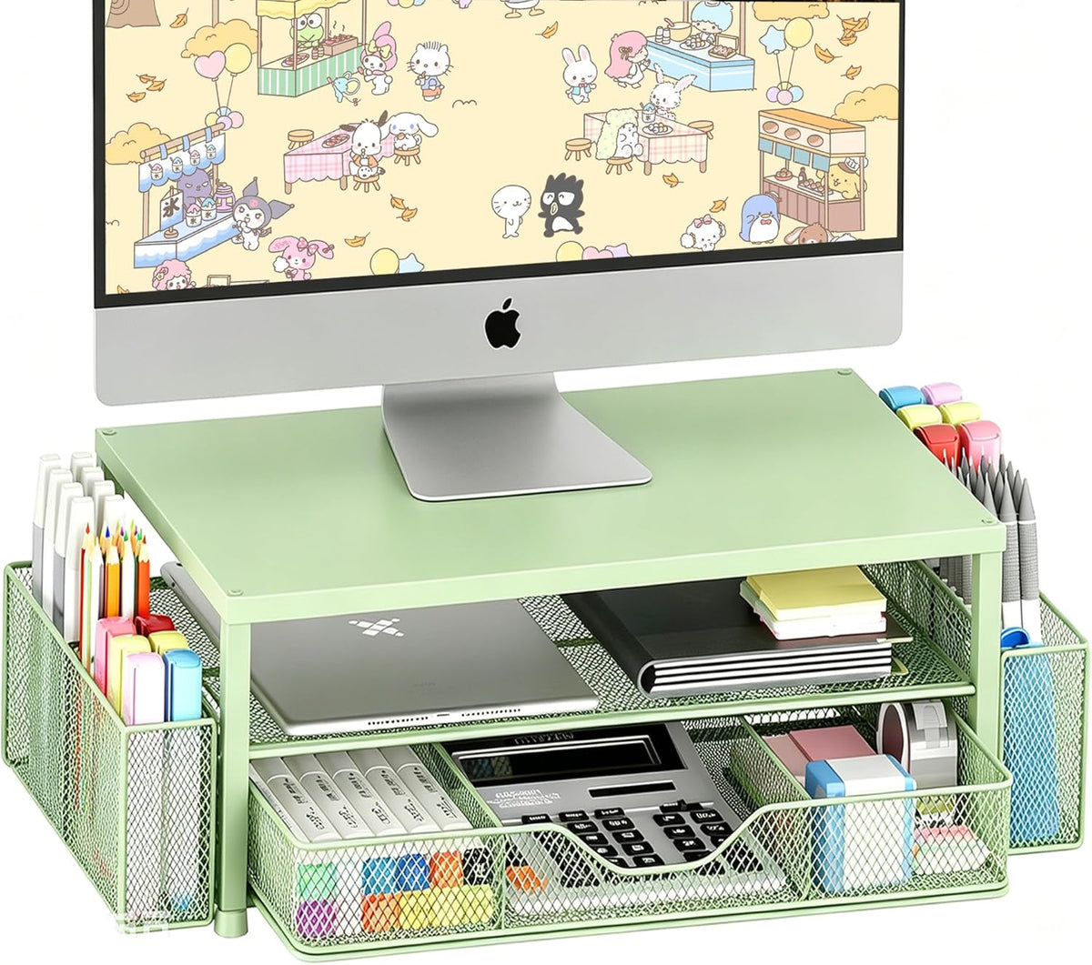 OPNICE computer monitor stand riser front view in green color