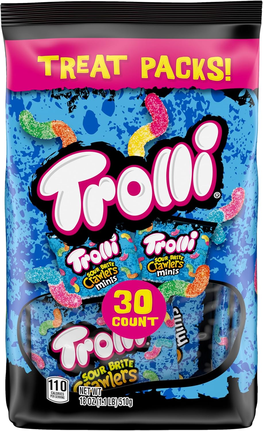 Trolli Mini Sour Brite Crawlers Candy, Cherry-Lemon, Strawberry-Grape & Orange-Lime, Sweet and Sour, Gummy Worms, 18 oz (30 ct) - Image 10
