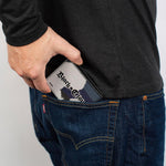 Buckle-Down Asta sword pose wallet angle perspective