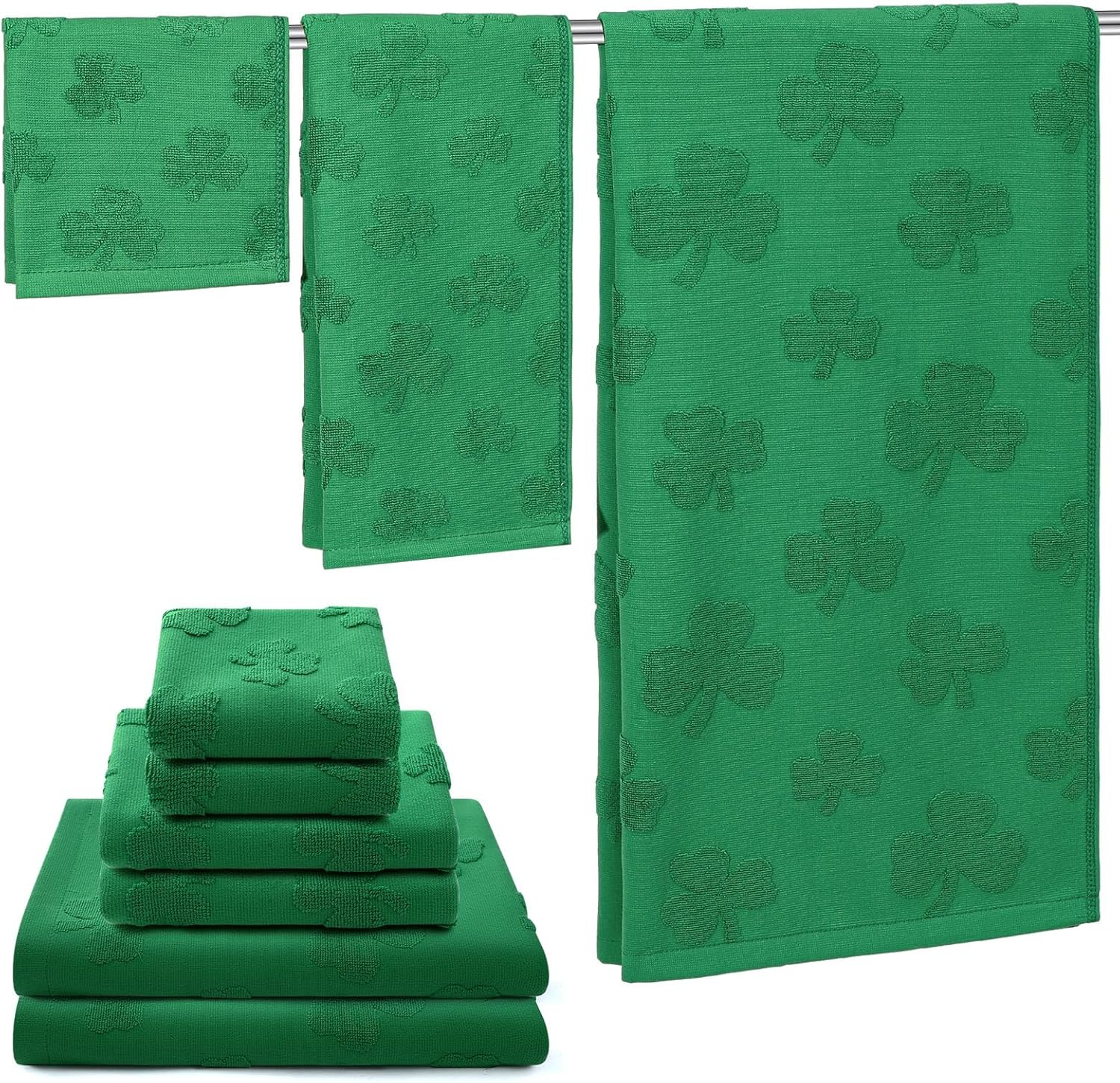 Peryiter 6 Pack St. Patrick's Day Cotton Bath Towel Set front view