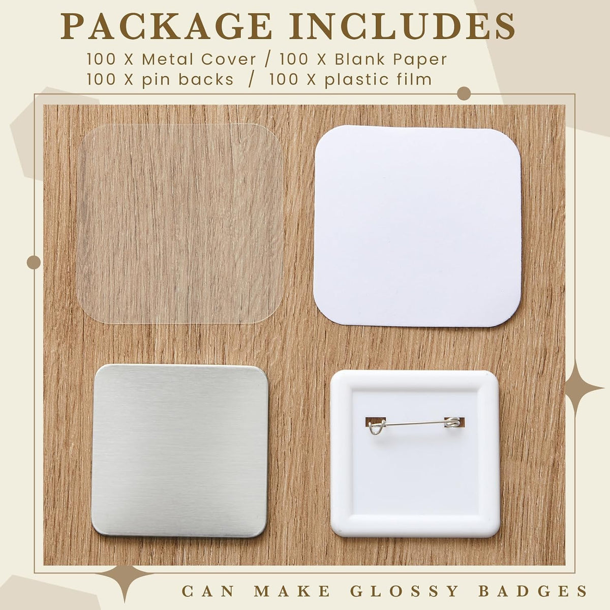 Wavwavw plastic pin-back components for 2 by 2 inch square button maker.