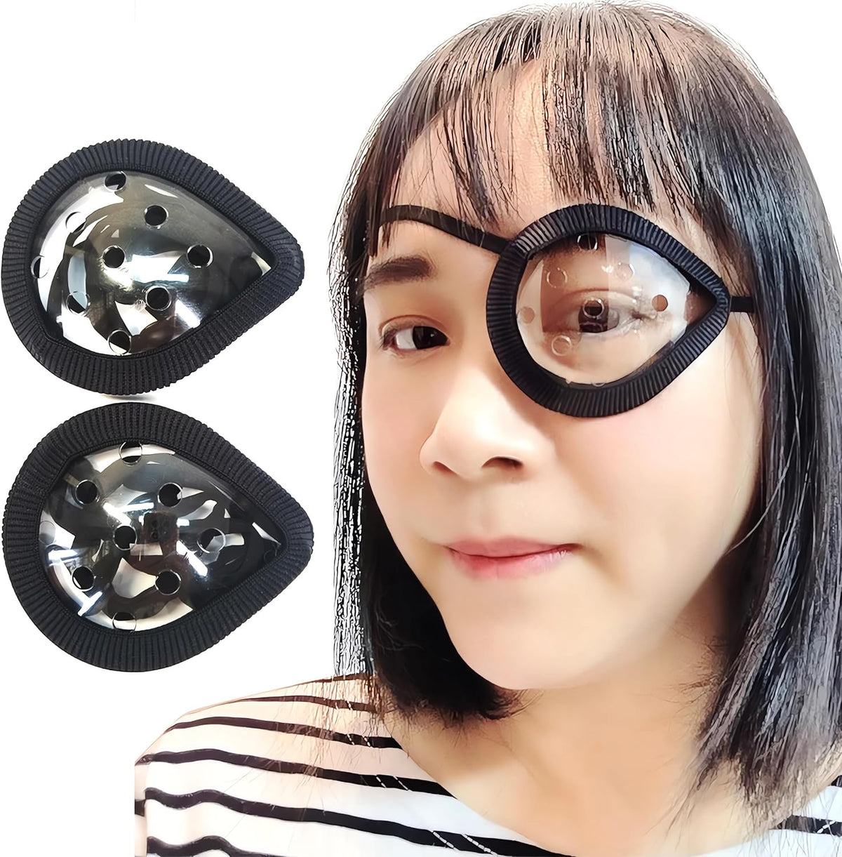 AMZVIO Clear Eye Shield 2 Pack front view showcasing ventilated plastic domes and adjustable straps for post-surgery protection.