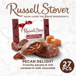 Russell Stover Pecan Delight 16.10 Ounce bag on a dessert tray
