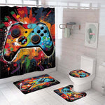 NORBEY 4 Pcs Play Game Shower Curtain Set, Classic Videogames Controller Bath Curtain with Anti-Slip Mat Toilet Cover Carpet Set and 12 Hooks, Black Comic Style Bathroom Decor Set 72 x 72 Inch - Image 14
