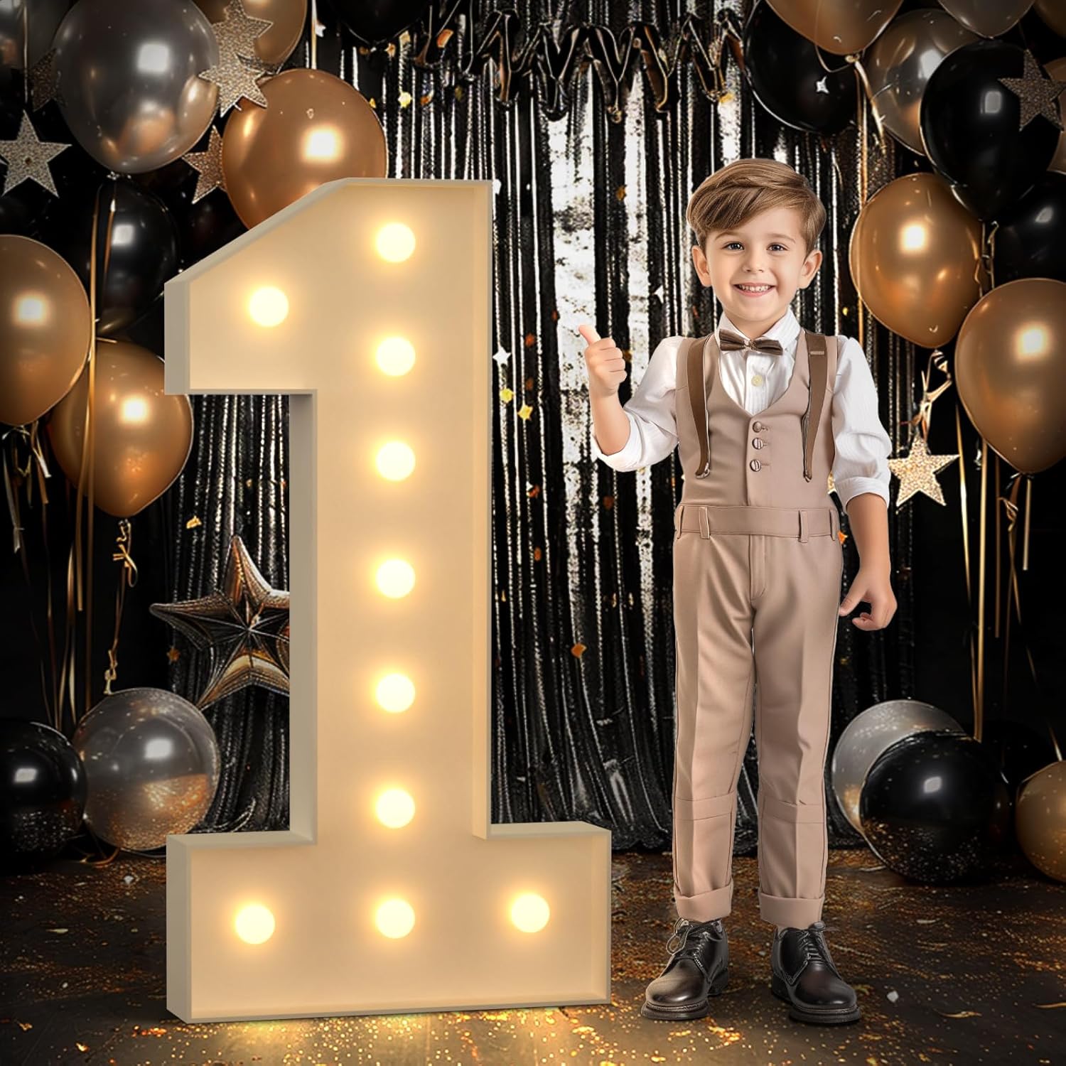 Imprsv 4FT marquee light up number 1 front view for first birthday party decoration