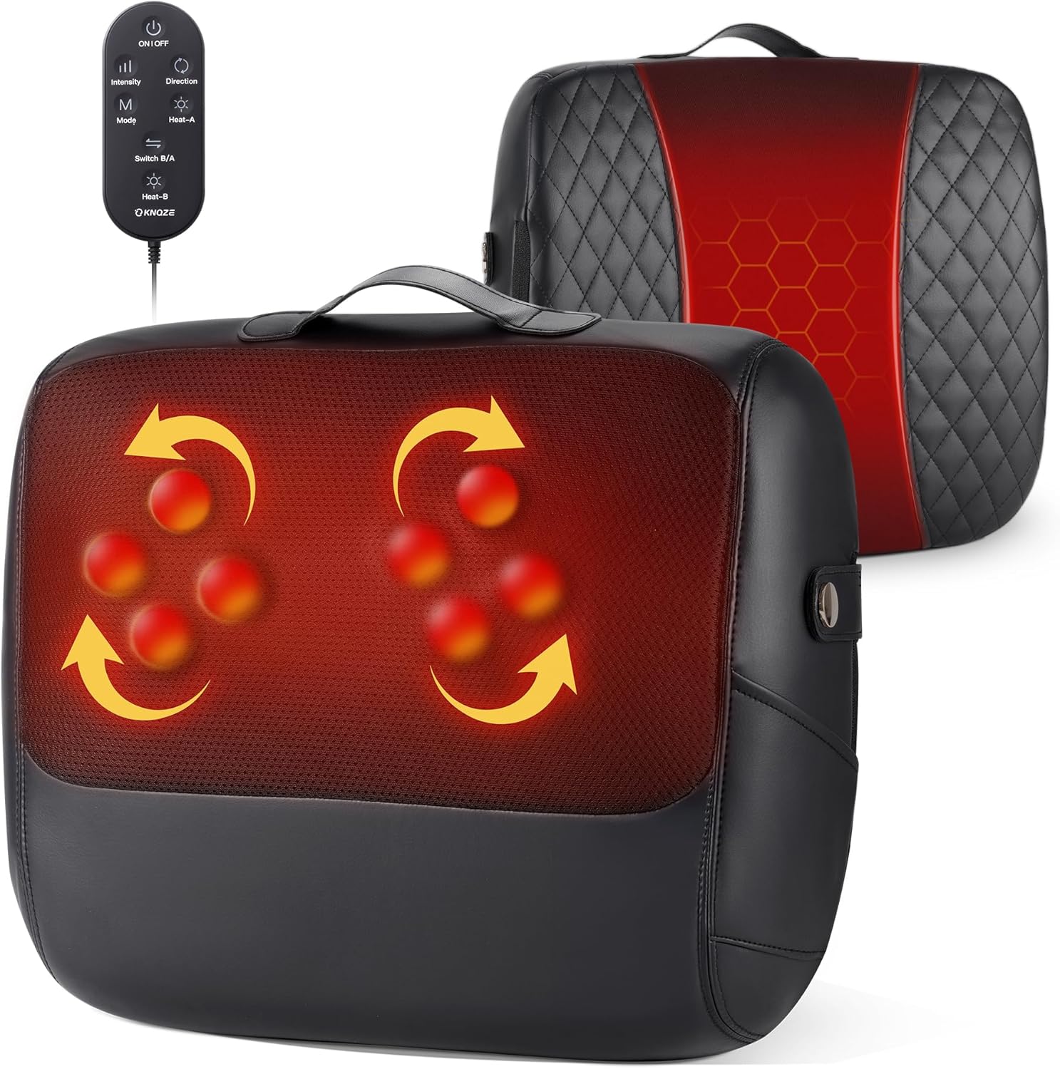 Knqze 3 in 1 Shiatsu Back Massager front view for pain relief