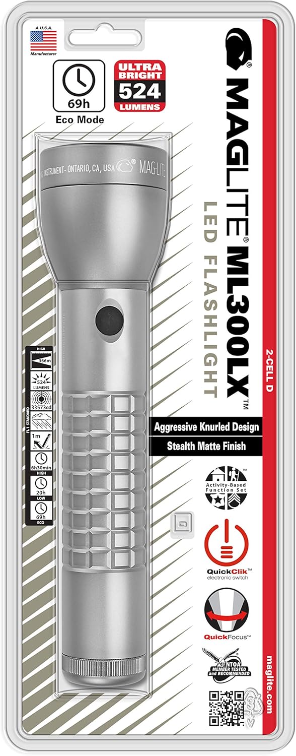 MagLite ML300LX 3-Cell D LED Flashlight, Adjustable Beam, Water-Resistant, QuickClick Modes, Extended Battery Life - Foliage Green - Image 9