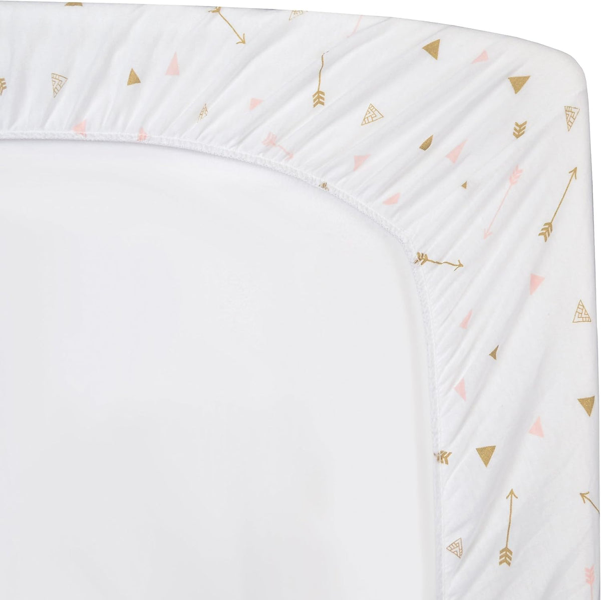 Side view of the fitted contoured changing pad cover highlighting the all-around elastic edge.