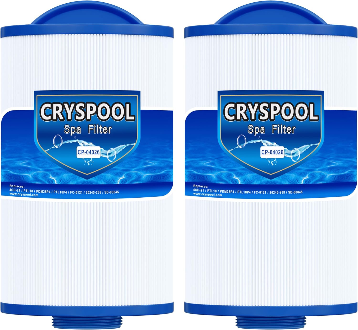 Cryspool spa filter cartridge front view showing 2 pack packaging
