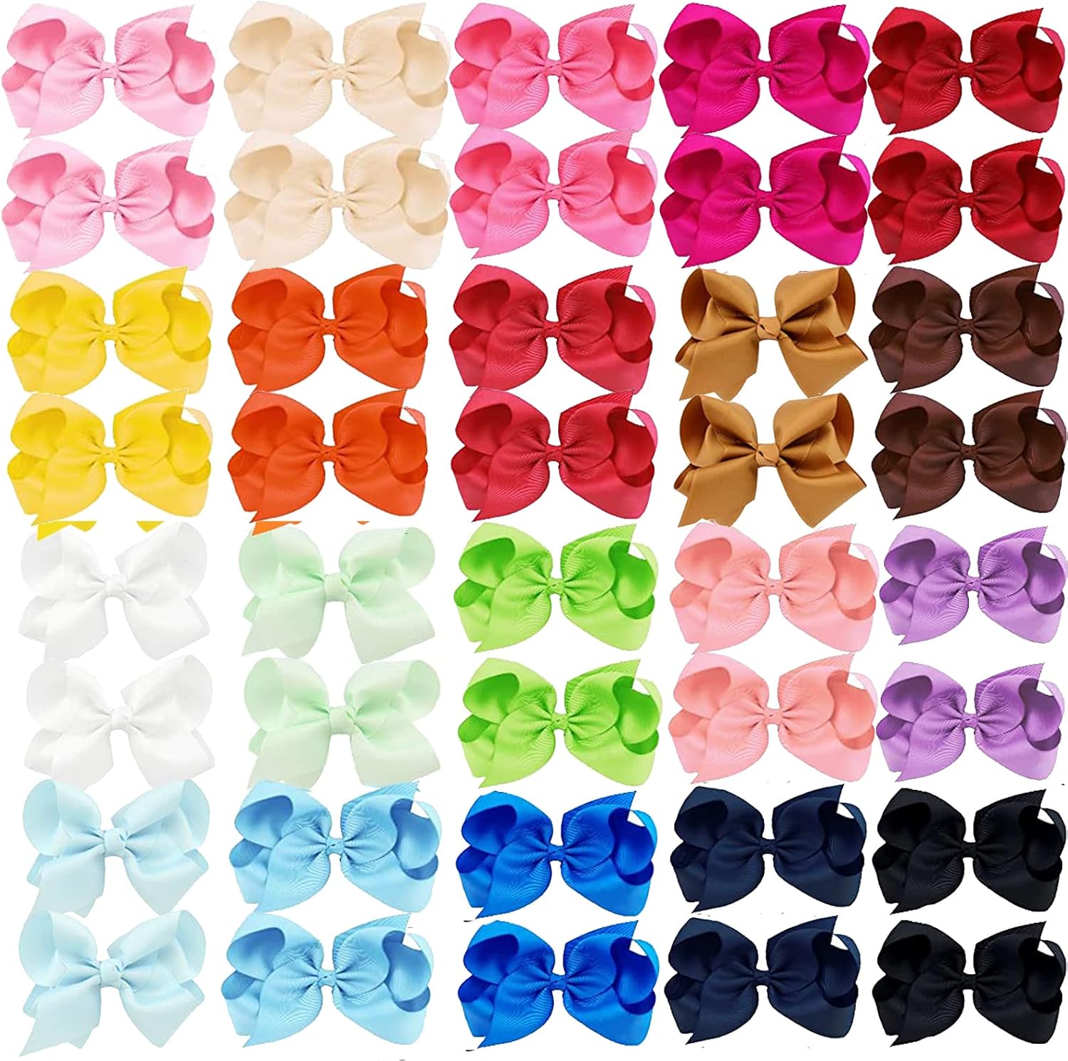 Clipband 40 piece grosgrain ribbon hair bow clips front view