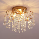 Q&S Small Crystal Chandelier Flush Mount Ceiling Light 3 Lights Modern Chrome Iron Raindrop Crystal Ceiling Fixture for Bedroom Hallway Closet Entryway Stairs - Image 10