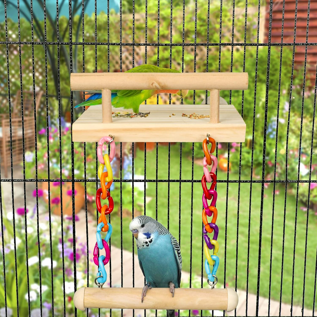 FrgKbTm parrot playground with colorful acrylic swing attachment
