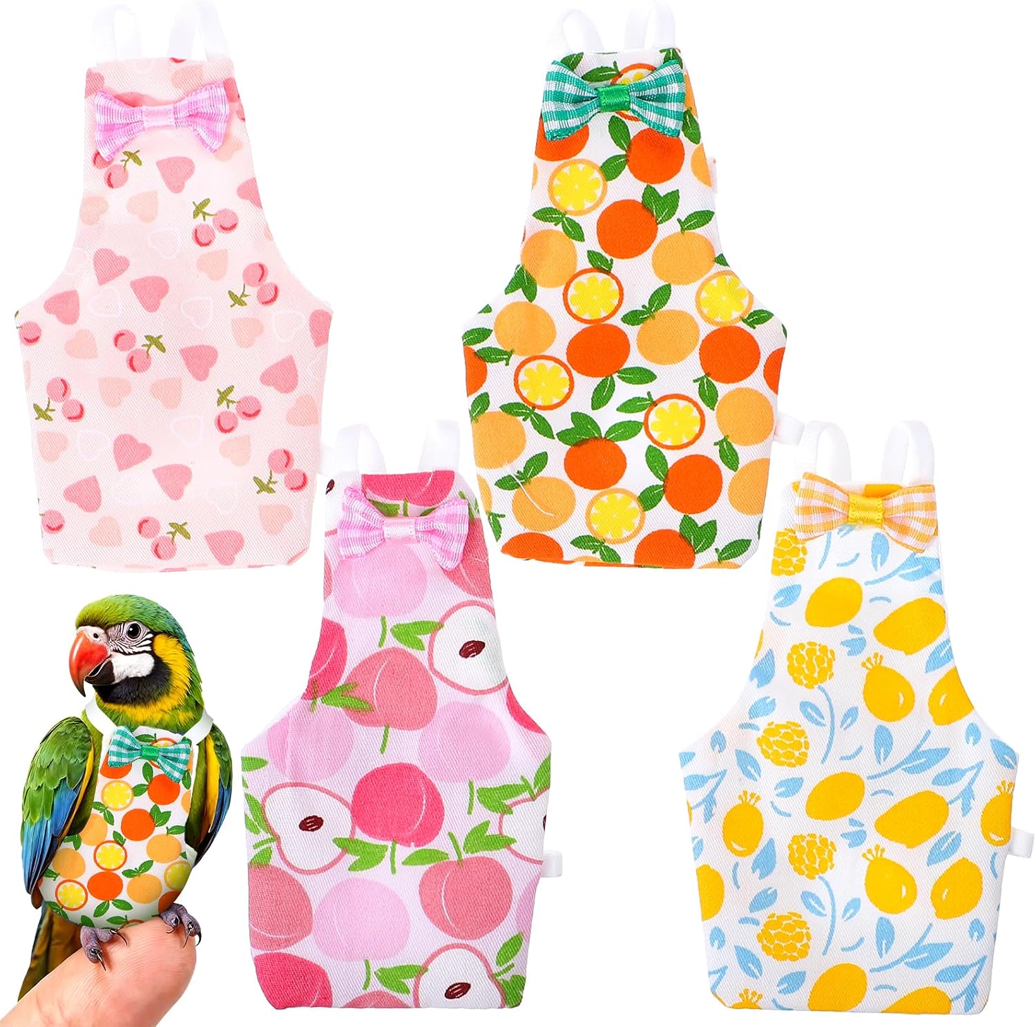 LXUEJIE reusable bird diaper flight suit front view with cute fruit prints