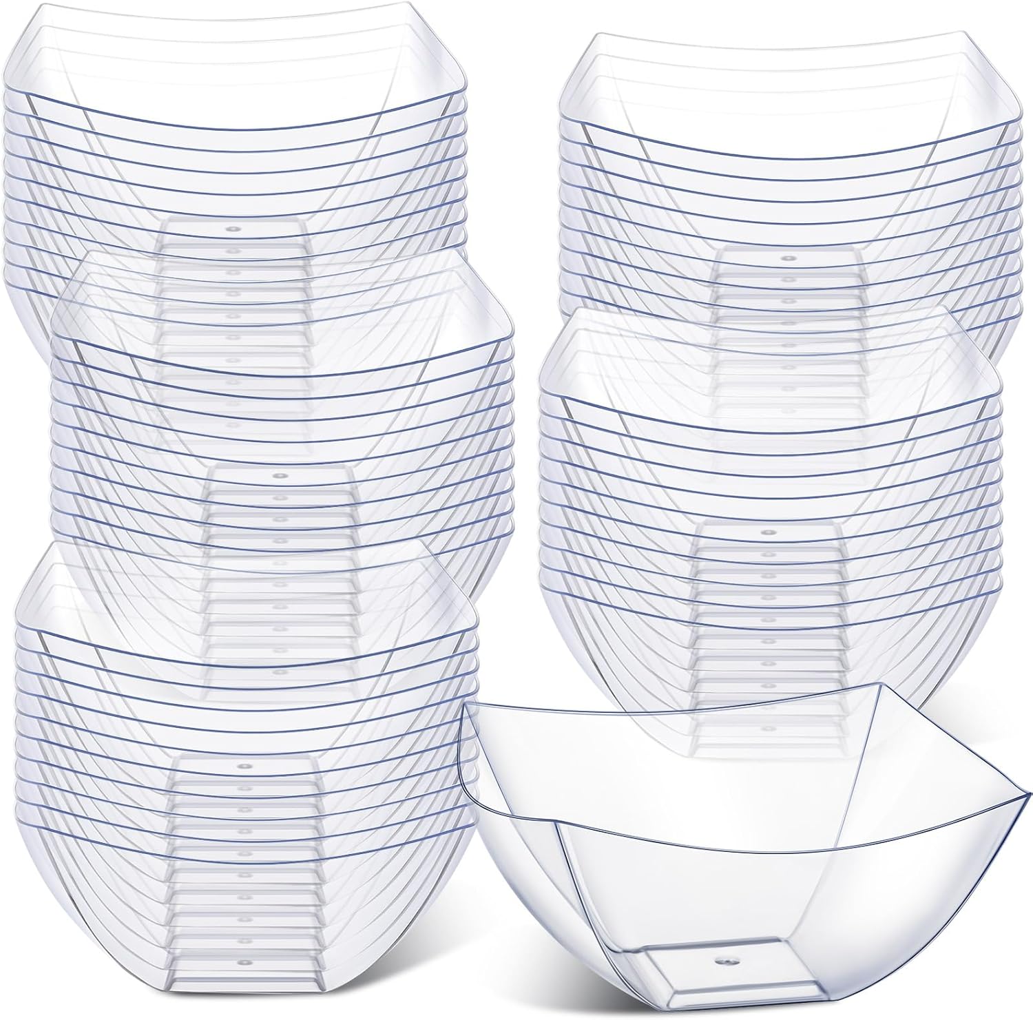 Tanlade square plastic serving bowls 50 count clear front view for party catering.