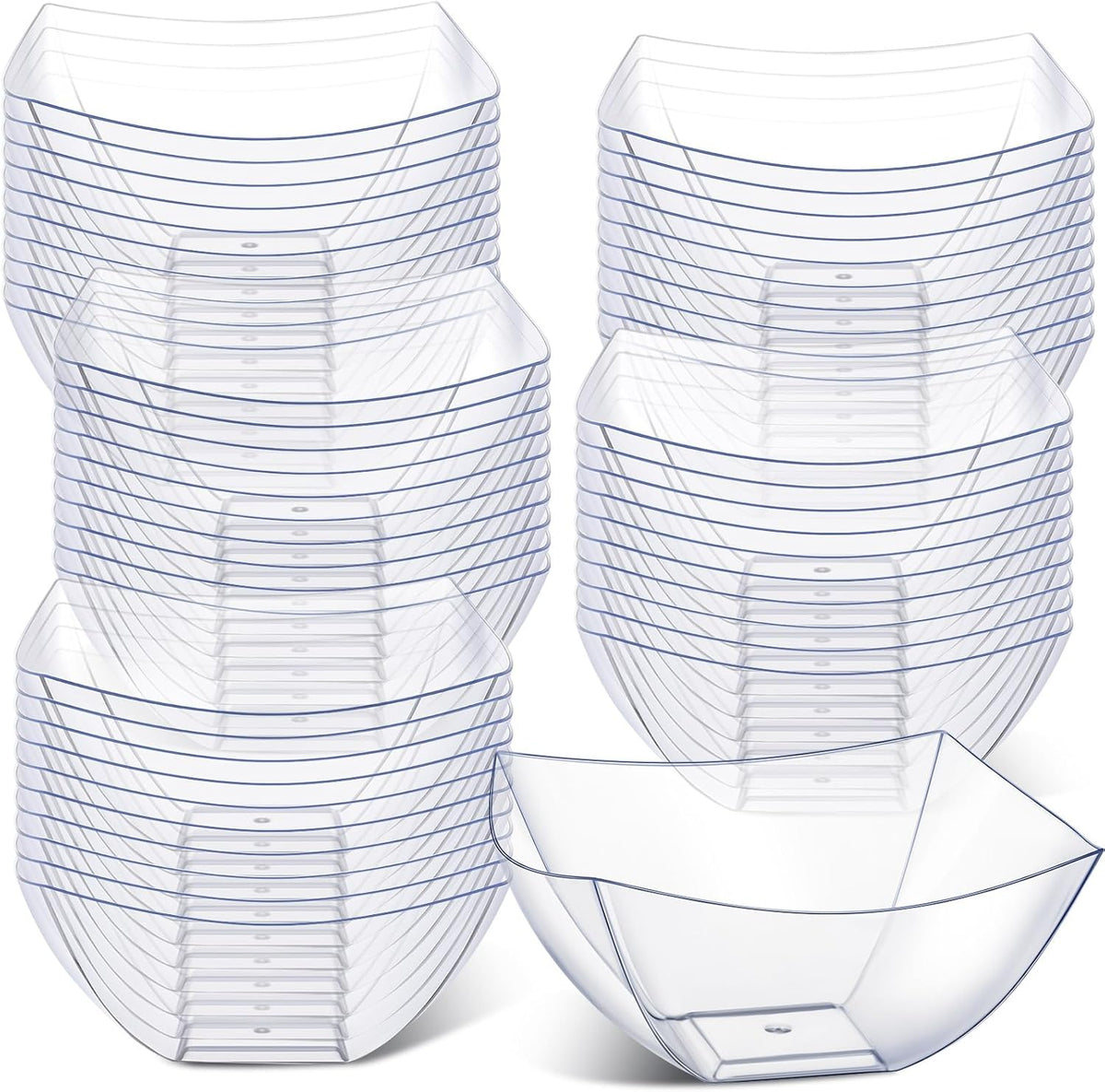 Tanlade square plastic serving bowls 50 count clear front view for party catering.