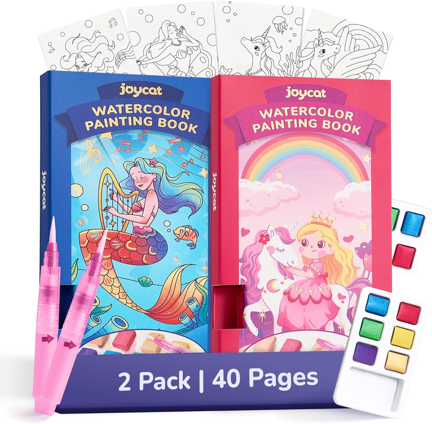 JoyCat 2 pack pocket watercolor painting books front view