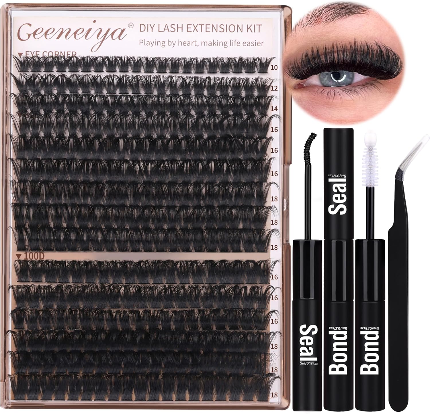 Geeneiya volume lash clusters kit DIY lash extension set front view