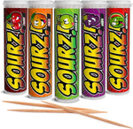 Xero Picks Sourz Infused Flavored Toothpicks front view variety pack showcasing five flavor tubes.