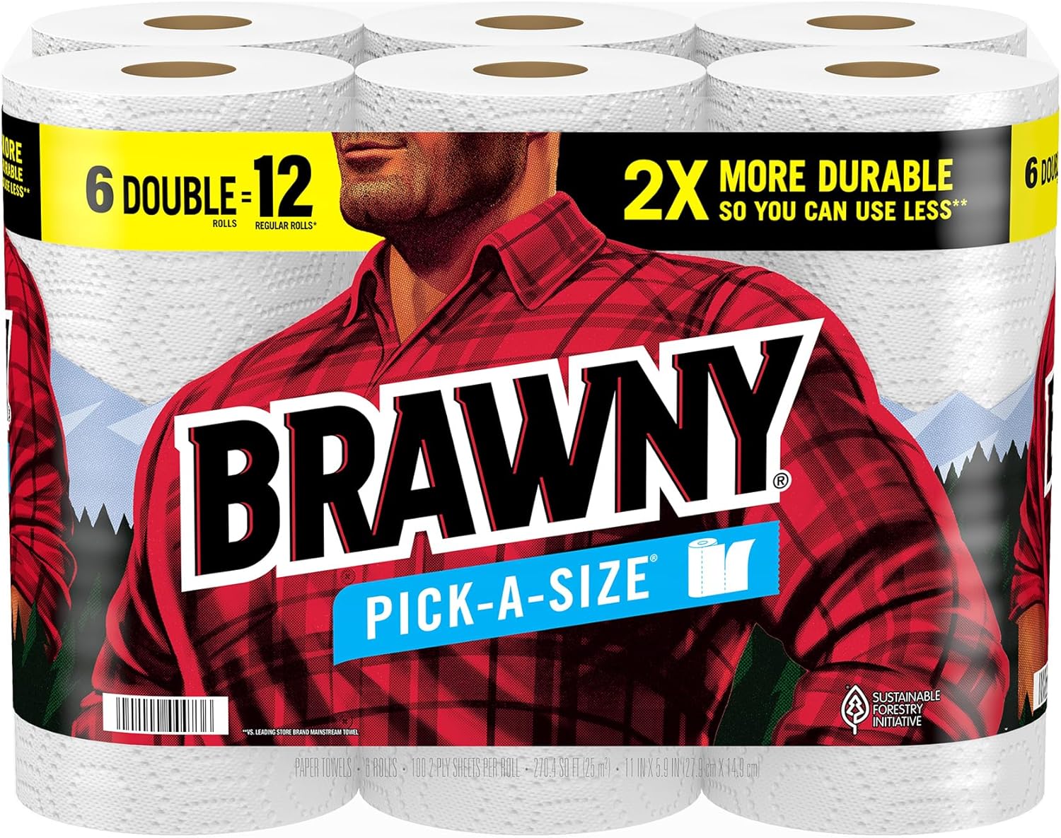 Brawny Pick-A-Size Paper Towels, 6 Double Rolls = 12 Regular Rolls, 2 Sheet Sizes (Half or Full), Strong Paper Towel For Everyday Use - Image 1