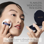 Estee Lauder translucent setting powder compact closed showing sleek black packaging