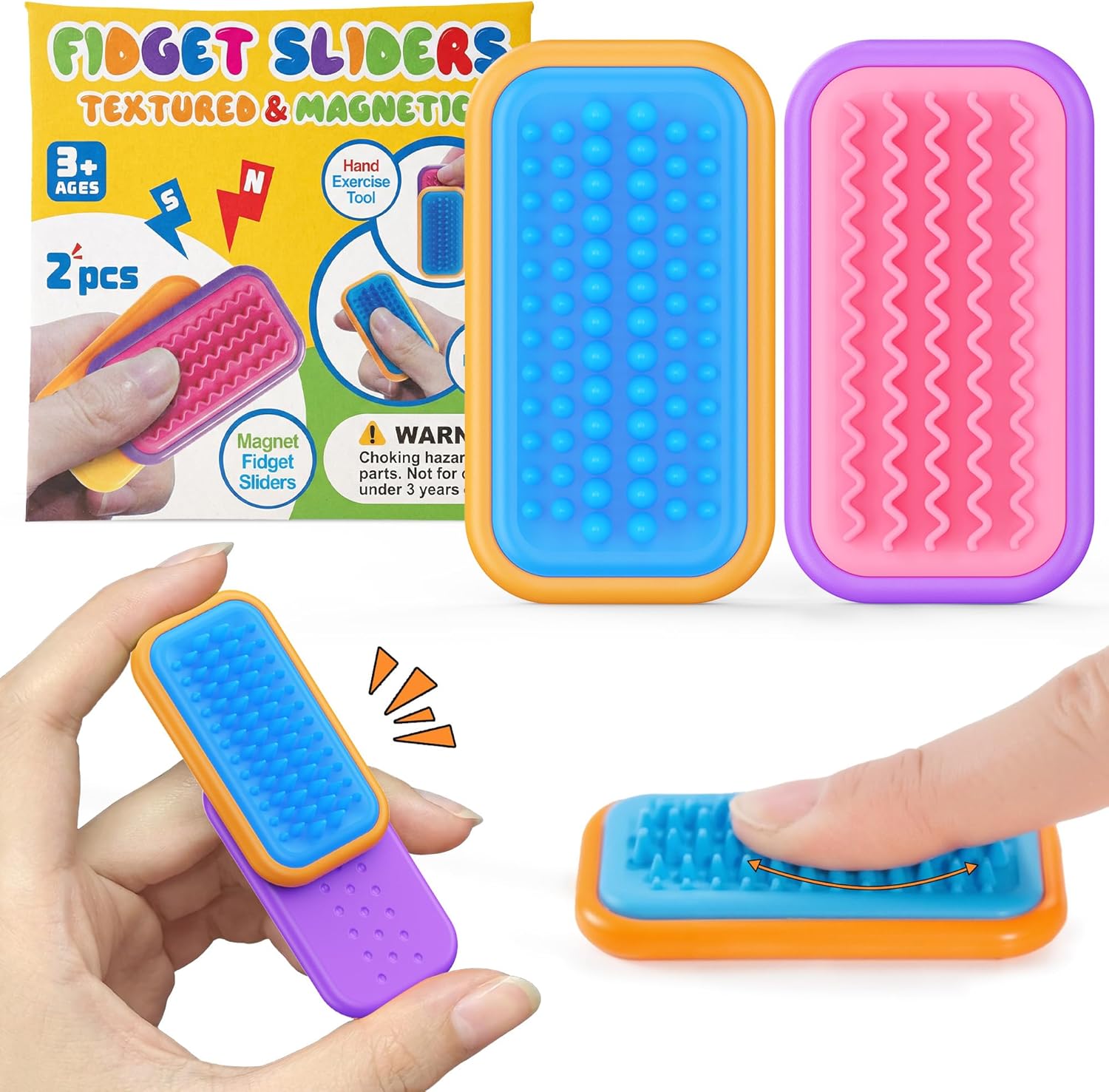 LADFAR magnetic sensory fidget toys front view showing the two different styled silicone sliders.