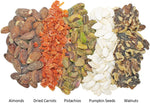 Exotic Nutrition Critter Selects pet treat bag highlighting premium pumpkin seeds and dried carrots.