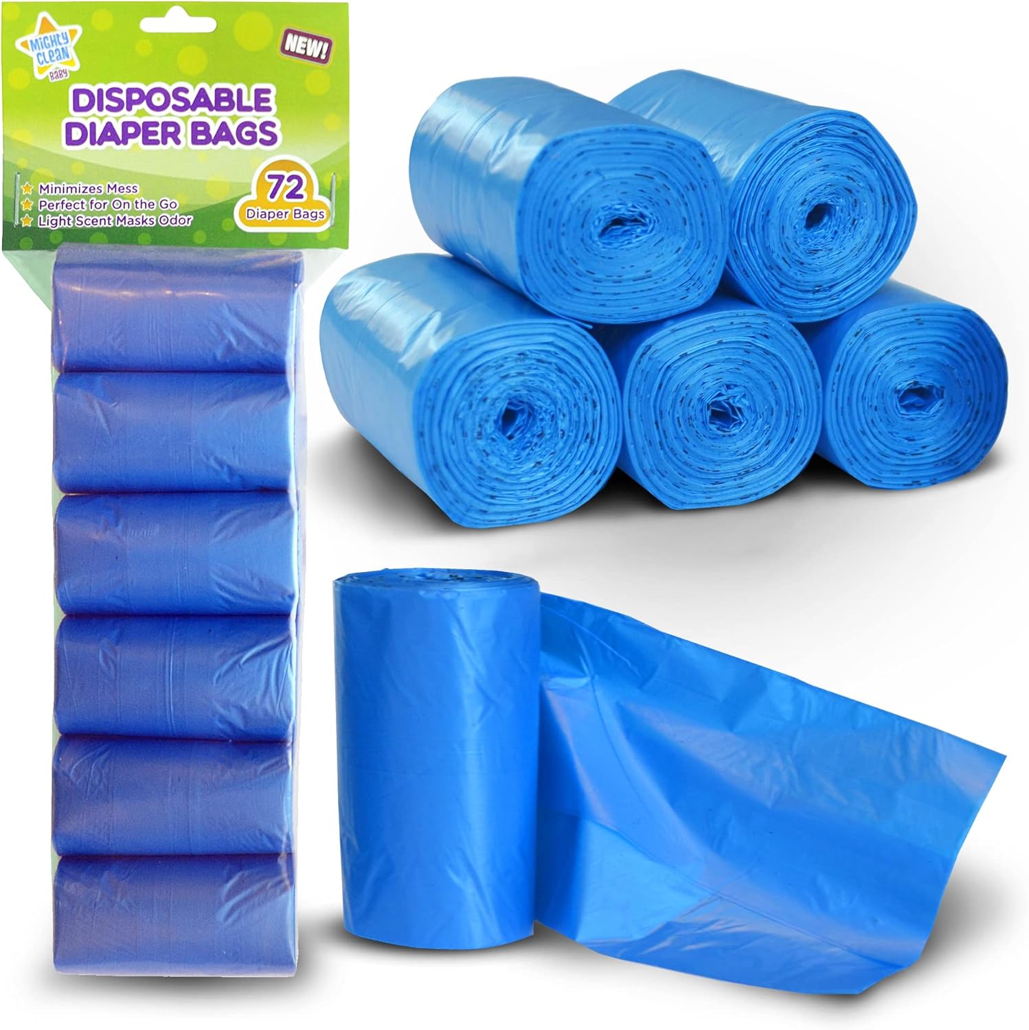 Mighty Clean Baby disposable diaper bag refill rolls 72 count front view