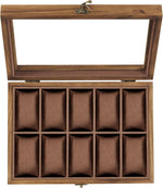 SONGMICS 10-Slot Watch Box, Watch Display Case with Large Glass Lid, Removable Pillows, Velvet Lining, Gift Idea, Rustic Walnut UJOW100K01 - Image 9