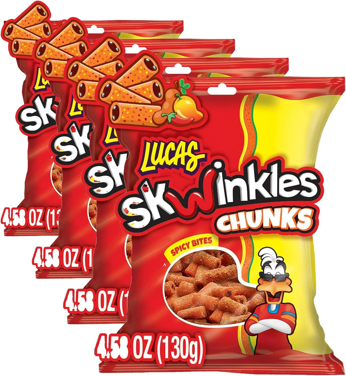 Lucas Skwinkles chewy mango gummy chunks showcasing the tamarind filling inside