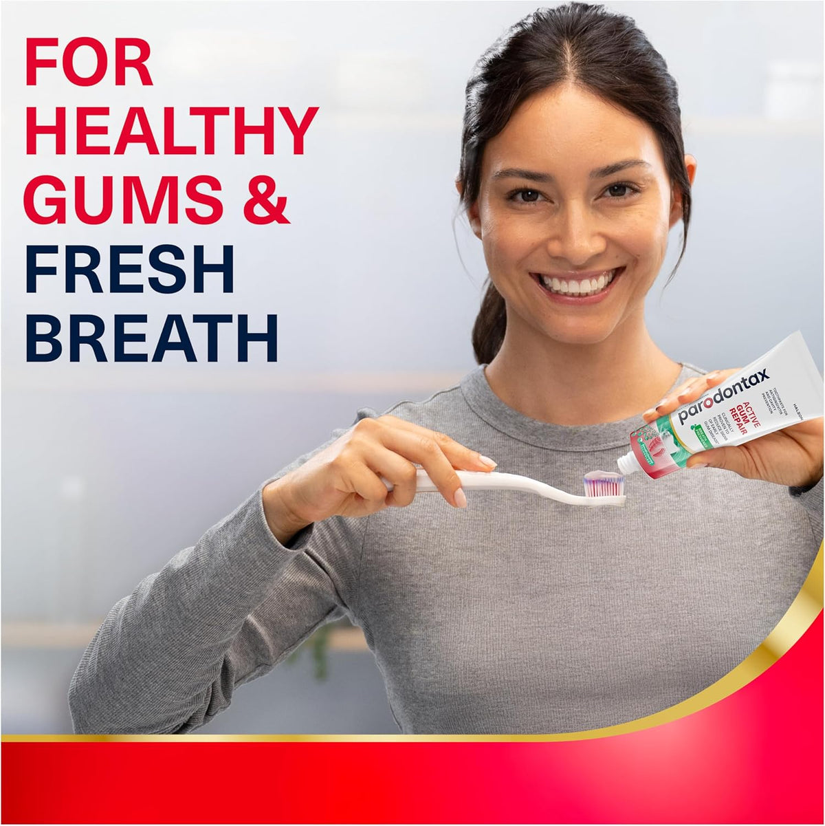 Parodontax breath freshener toothpaste three pack container back panel
